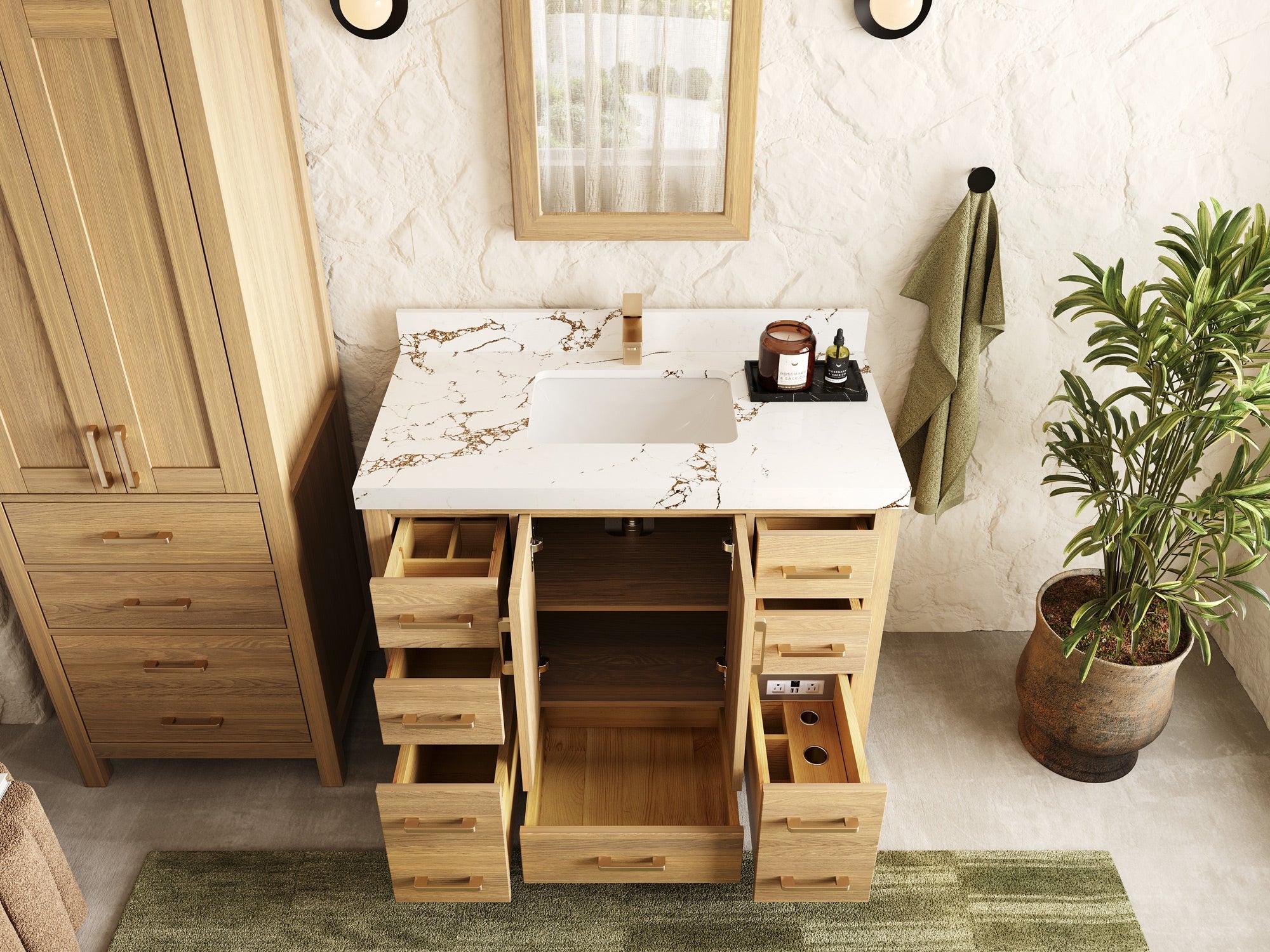 Malibu White Oak 42 in. W x 22 in. D Single Sink Bathroom Vanity - Willow Bath and Vanity