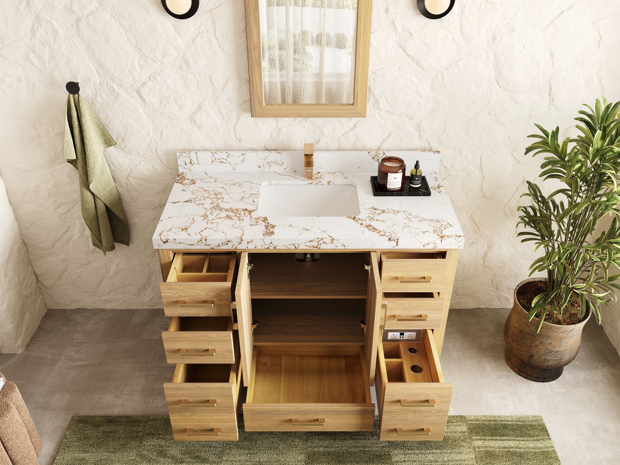 Malibu White Oak 48 in. W x 22 in. D Single Sink Bathroom Vanity - Willow Bath and Vanity