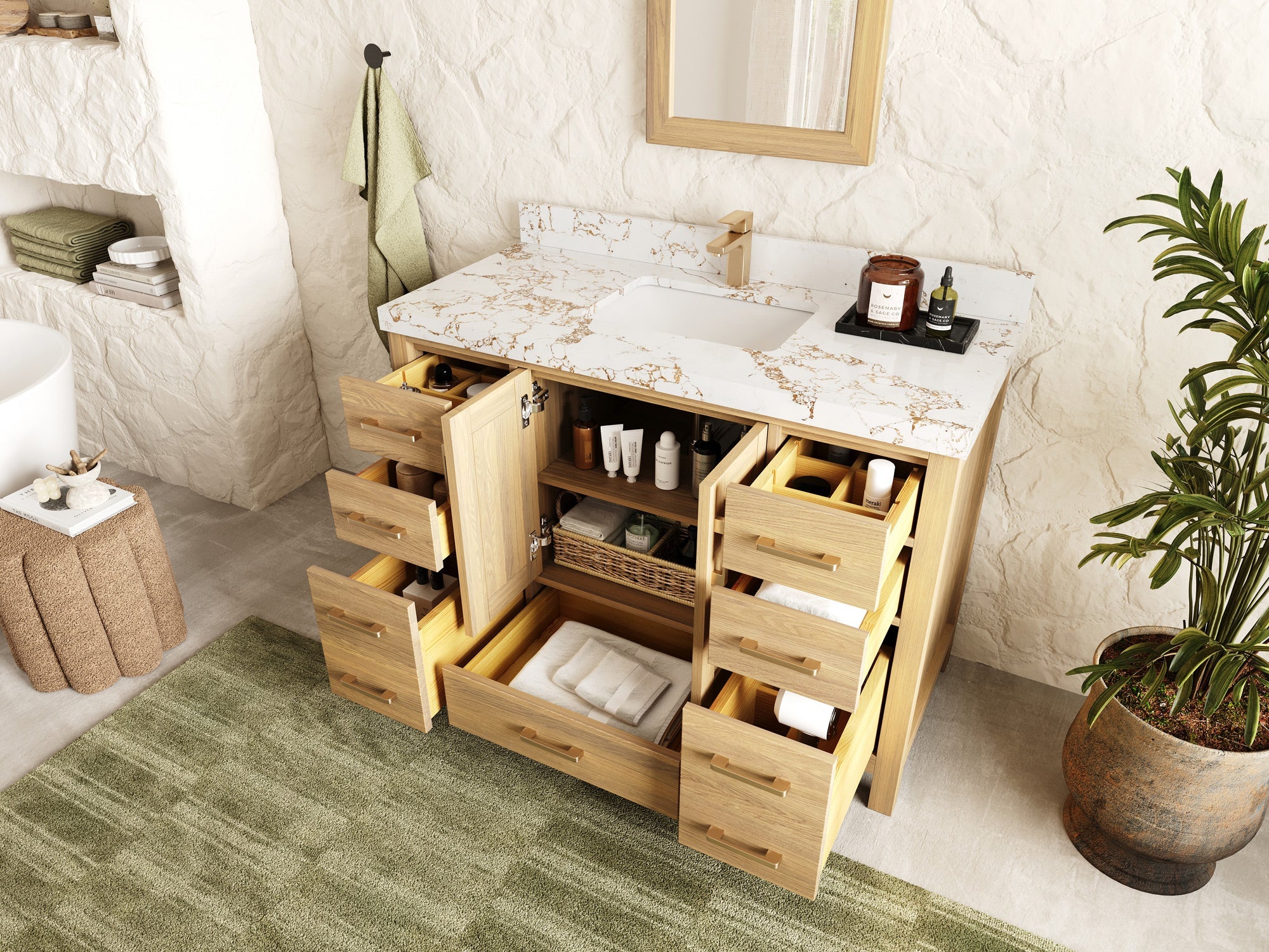 Malibu White Oak 48 in. W x 22 in. D Single Sink Bathroom Vanity - Willow Bath and Vanity