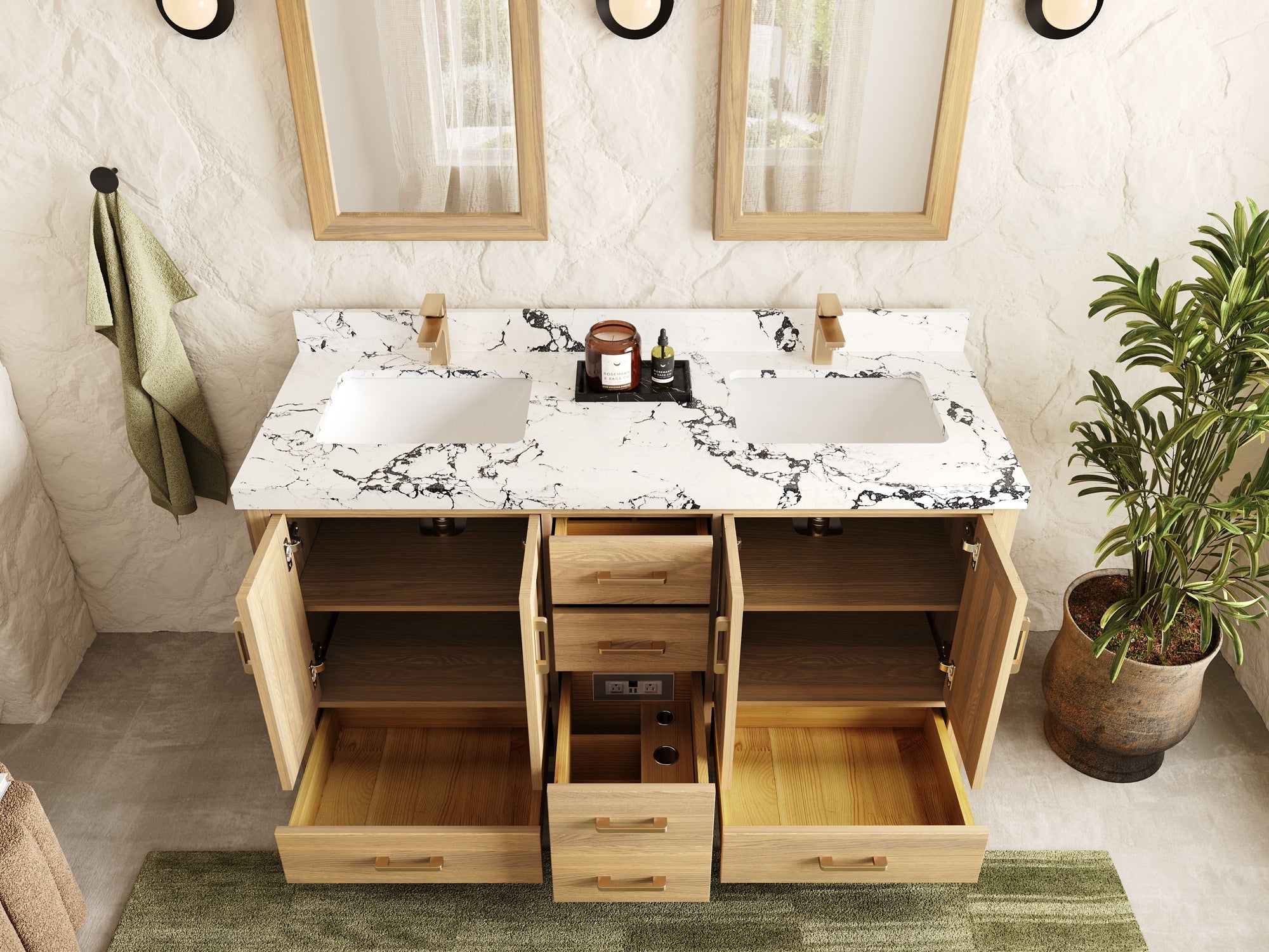 Malibu White Oak 60 in. W x 22 in. D Double Sink Bathroom Vanity - Willow Bath and Vanity
