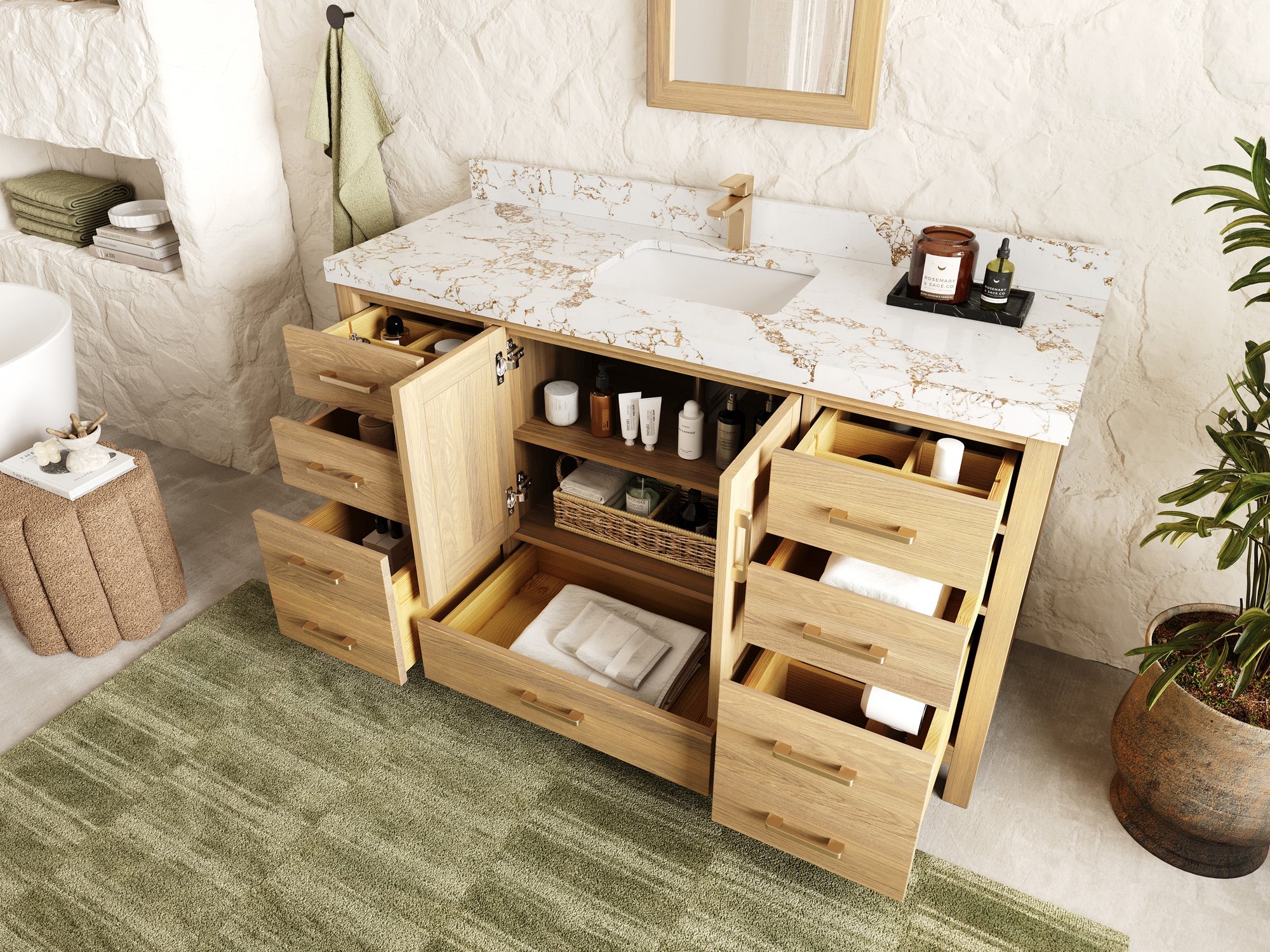 Malibu White Oak 60 in. W x 22 in. D Single Sink Bathroom Vanity - Willow Bath and Vanity