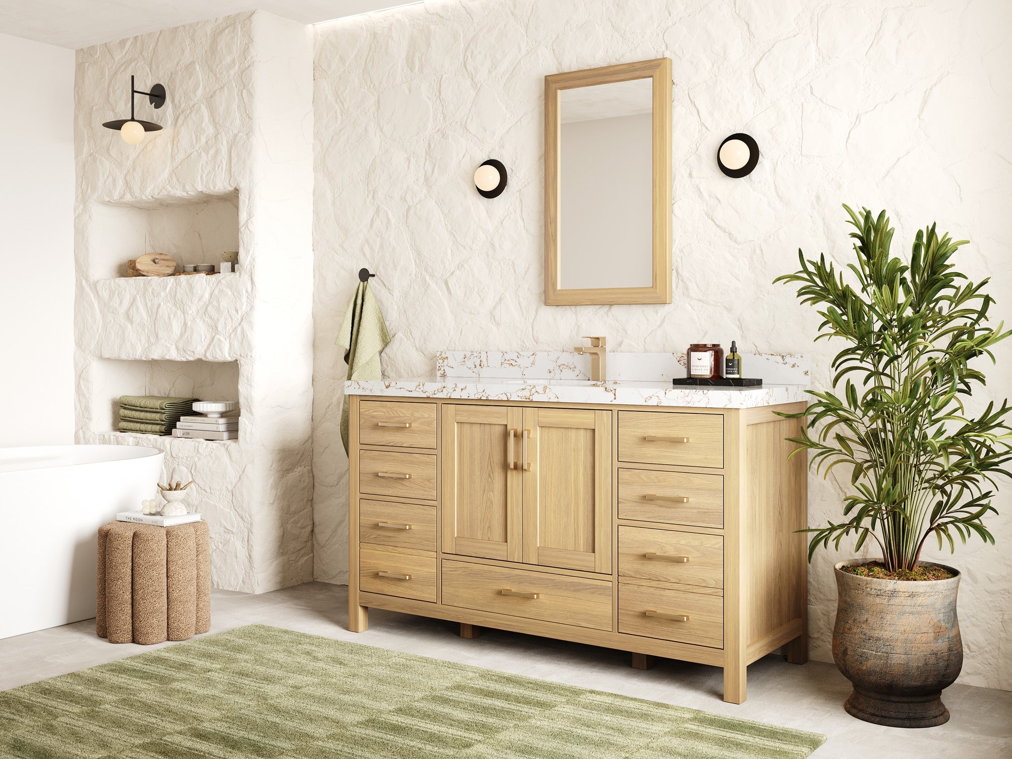 Malibu White Oak 60 in. W x 22 in. D Single Sink Bathroom Vanity - Willow Bath and Vanity