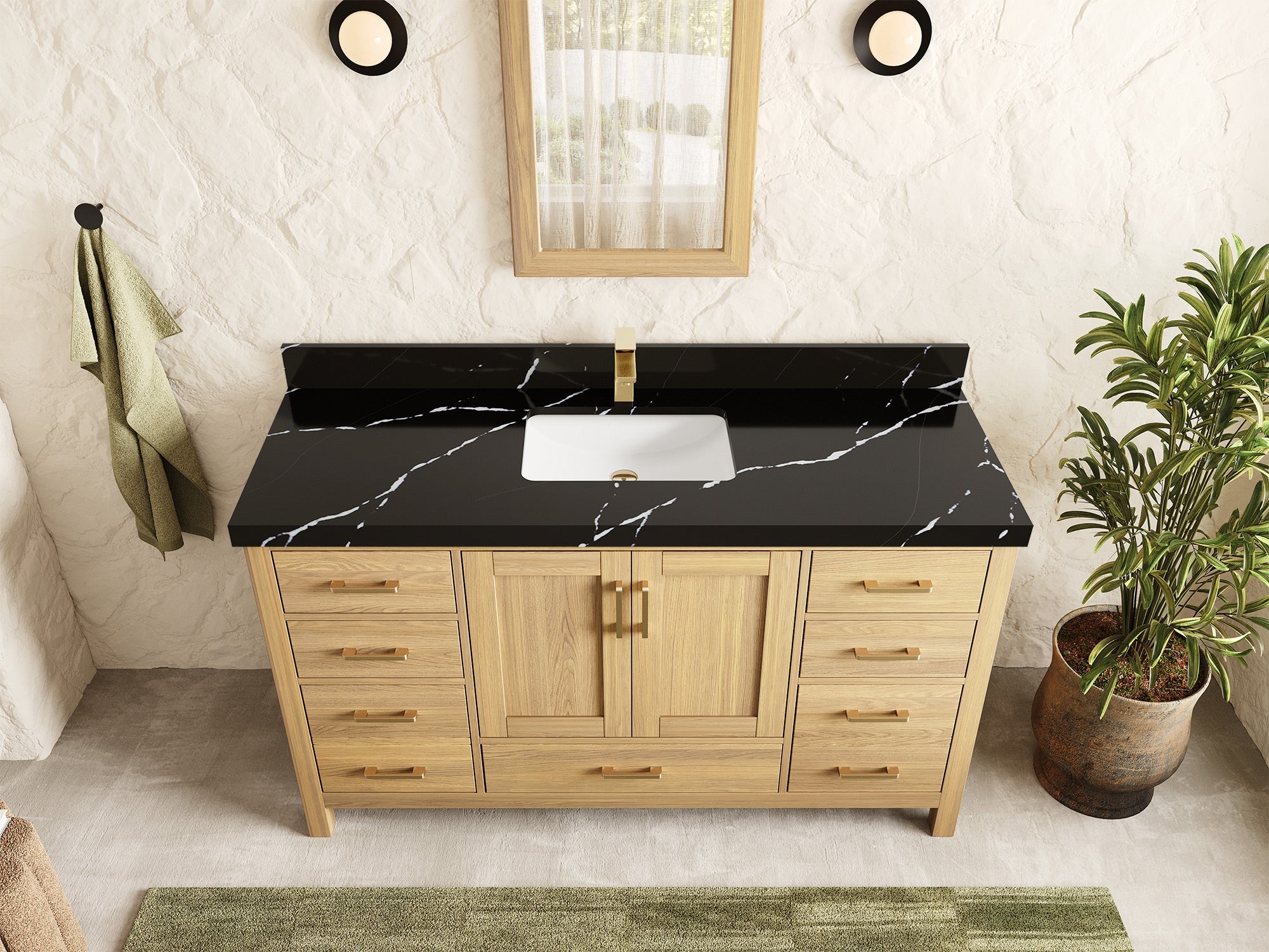 Malibu White Oak 60 in. W x 22 in. D Single Sink Bathroom Vanity - Willow Bath and Vanity