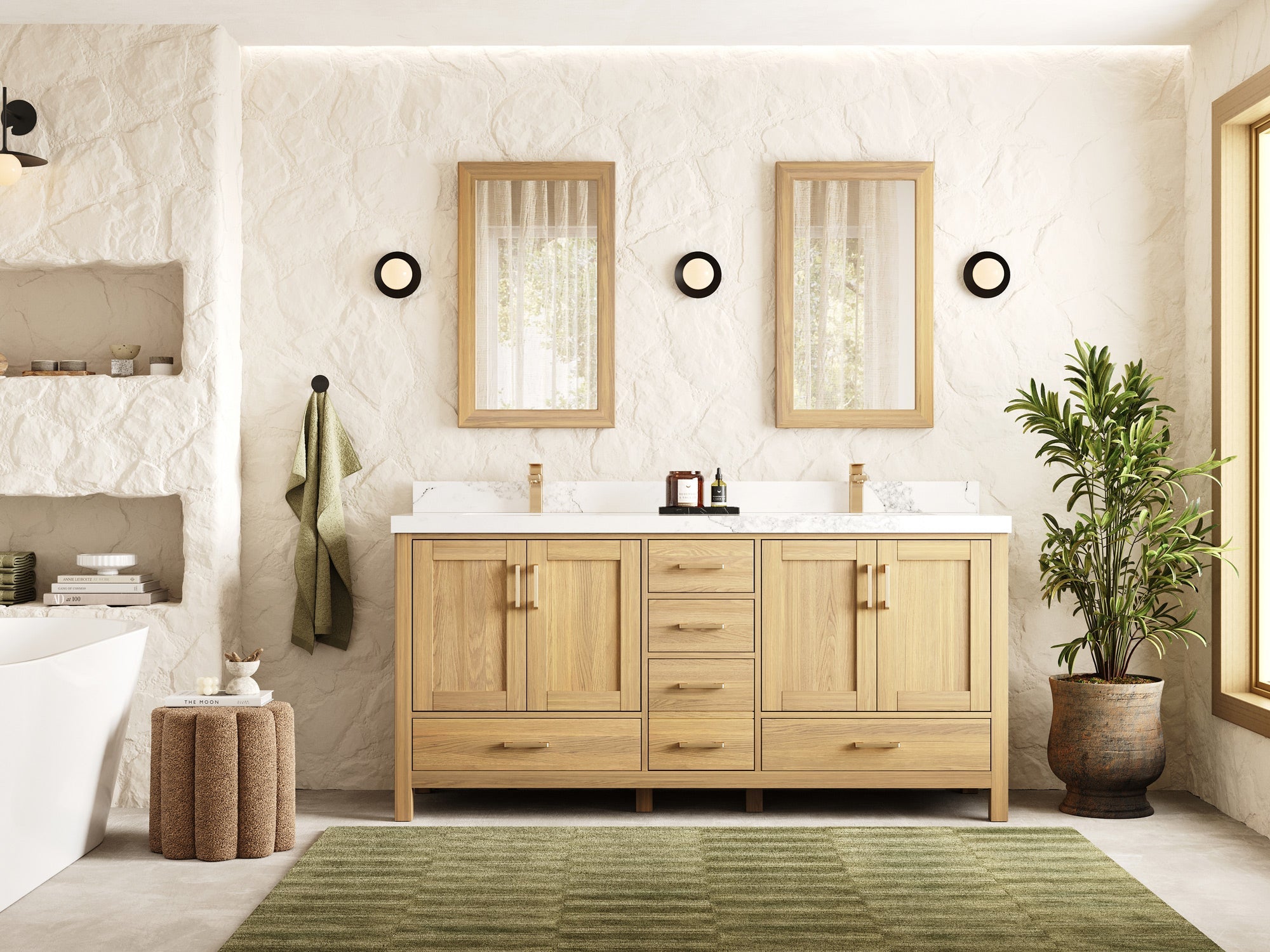 Malibu White Oak 72 in. W x 22 in. D Double Sink Bathroom Vanity - Willow Bath and Vanity