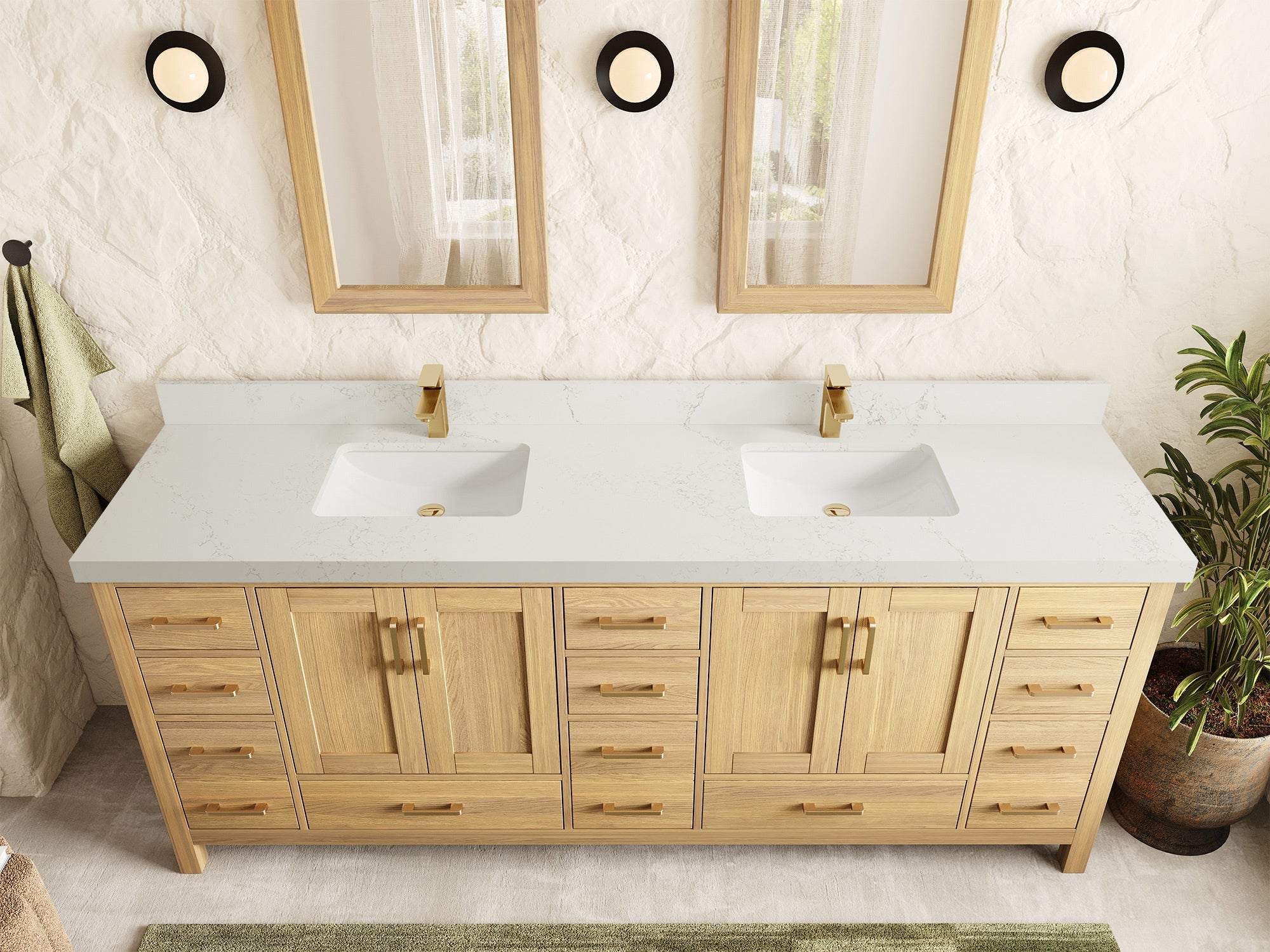 Malibu White Oak 84 in. W x 22 in. D Double Sink Bathroom Vanity - Willow Bath and Vanity