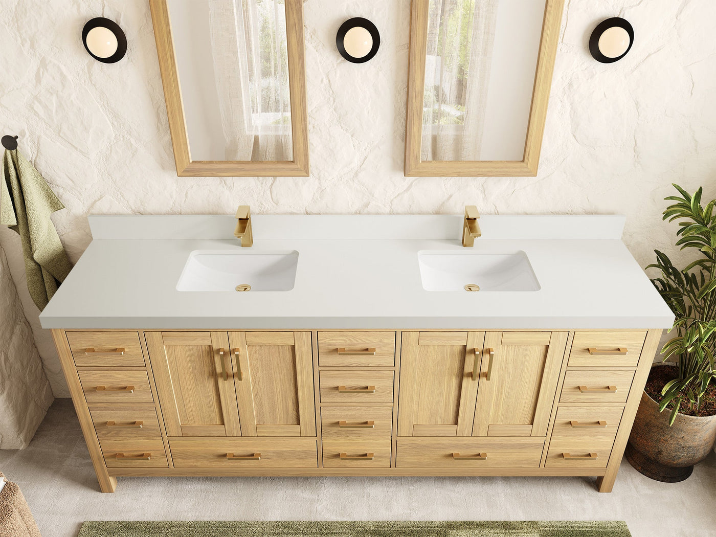Malibu White Oak 84 in. W x 22 in. D Double Sink Bathroom Vanity