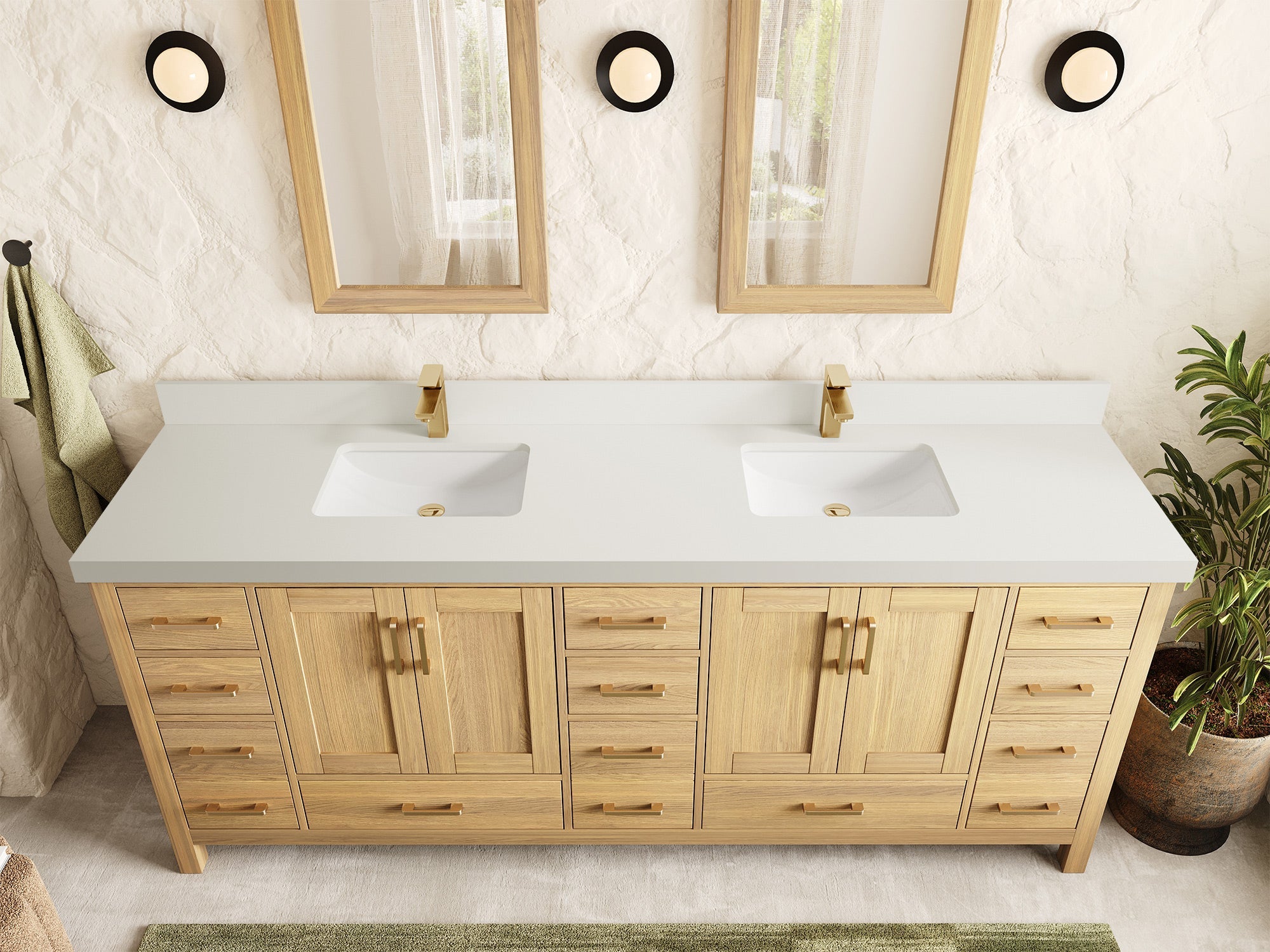 Malibu White Oak 84 in. W x 22 in. D Double Sink Bathroom Vanity - Willow Bath and Vanity