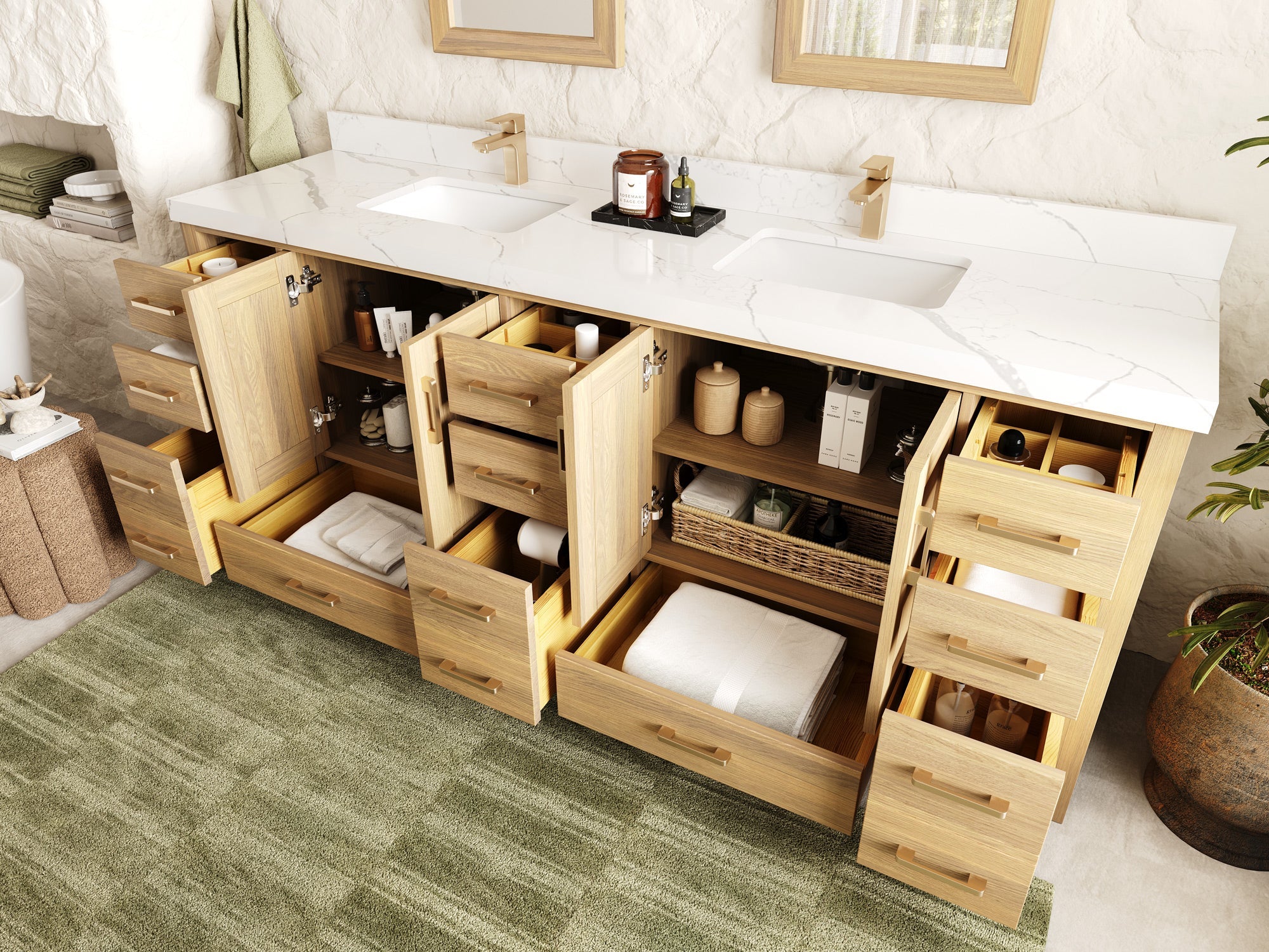 Malibu White Oak 84 in. W x 22 in. D Double Sink Bathroom Vanity - Willow Bath and Vanity