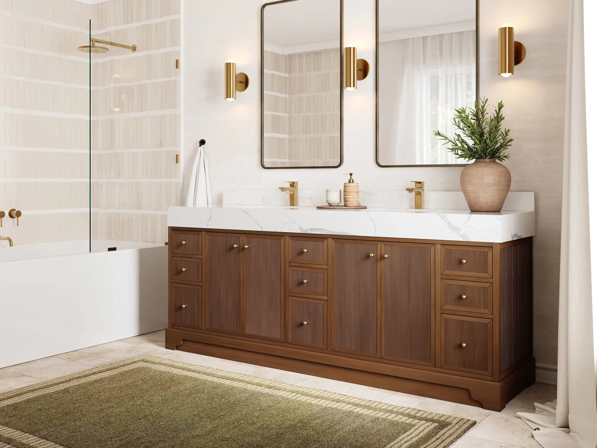 Manhattan Teak 84 in W x 22 in D Free Standing Reeded Double Sink Bathroom Vanity - Willow Bath and Vanity