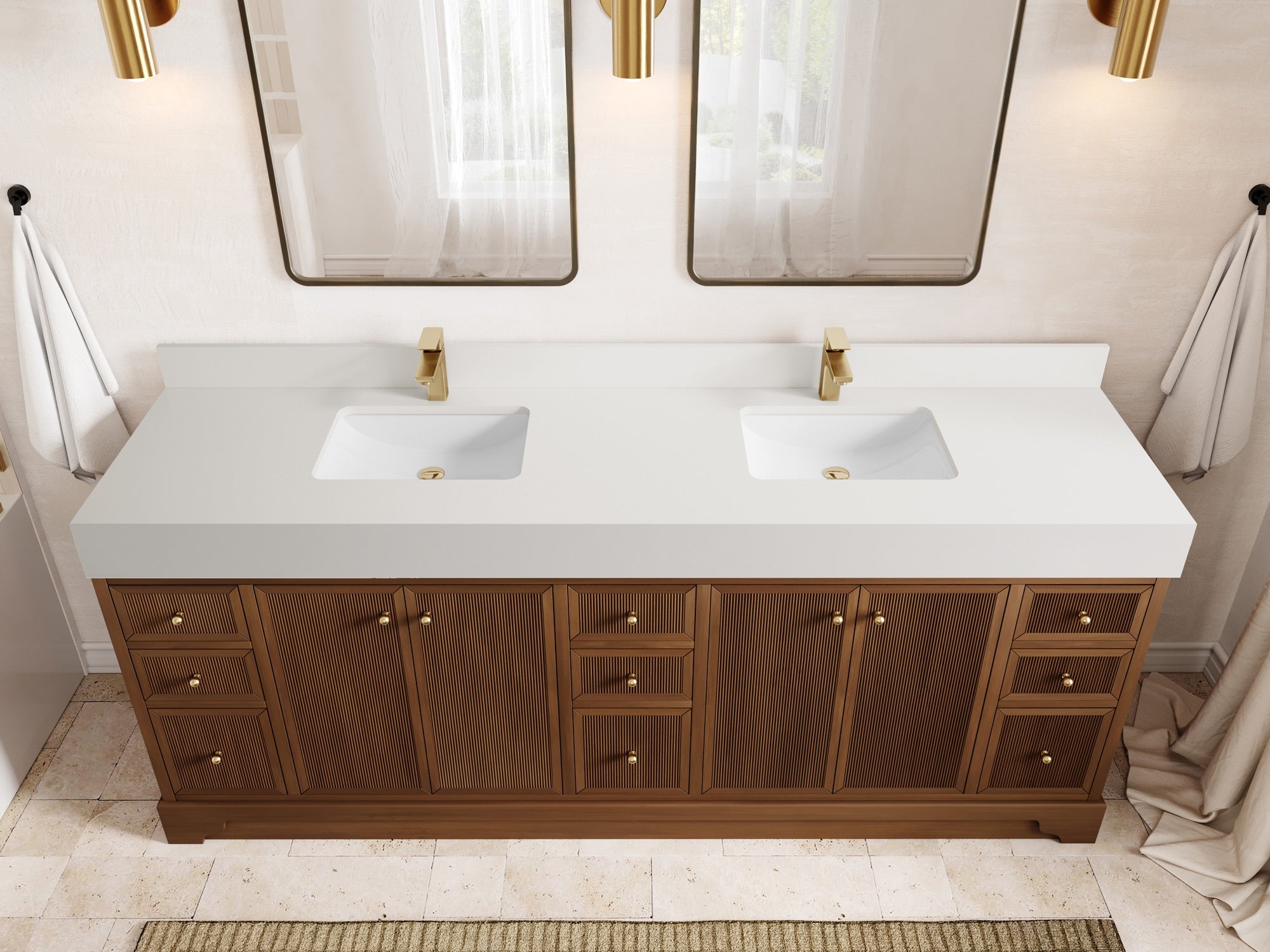 Manhattan Teak 84 in W x 22 in D Free Standing Reeded Double Sink Bathroom Vanity - Willow Bath and Vanity