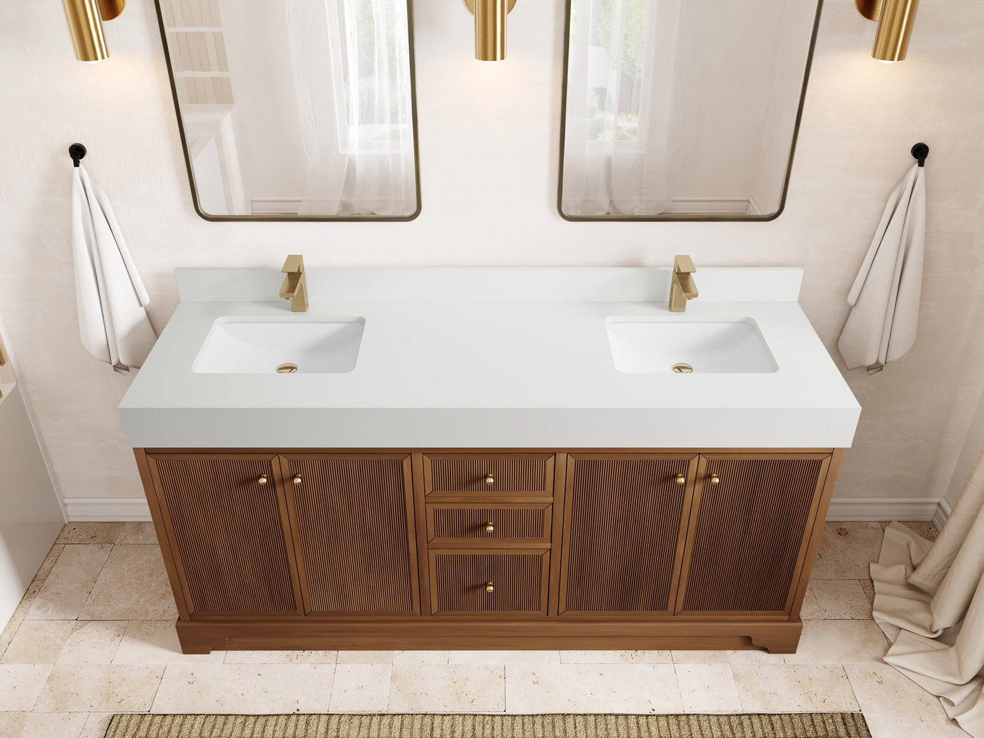 Manhattan Teak Wood 72 in. W x 22 in. D Double Sink Bathroom Vanity