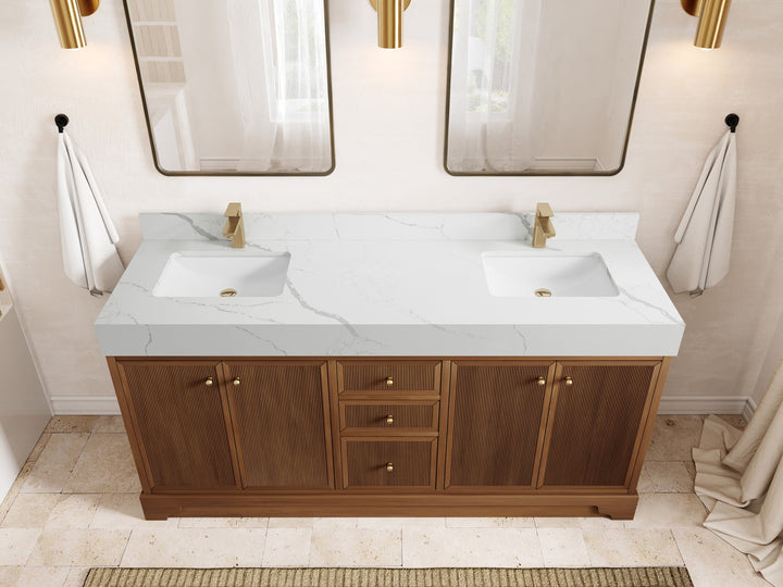 Manhattan Teak Wood 72 in. W x 22 in. D Double Sink Bathroom Vanity - photo 7