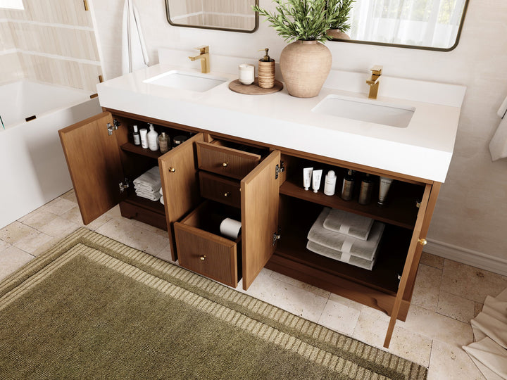 Manhattan Teak Wood 72 in. W x 22 in. D Double Sink Bathroom Vanity - photo 3