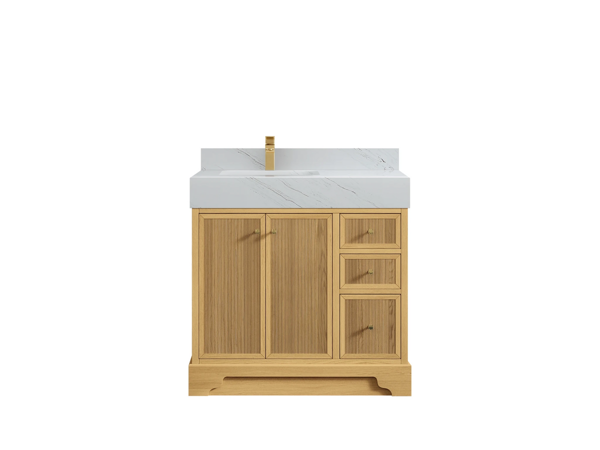 Manhattan White Oak 36 in. W x 22 in. D Left Offset Sink Bathroom Vanity - Willow Bath and Vanity