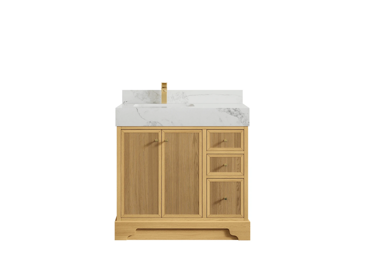 Manhattan White Oak 36 in. W x 22 in. D Left Offset Sink Bathroom Vanity - Willow Bath and Vanity
