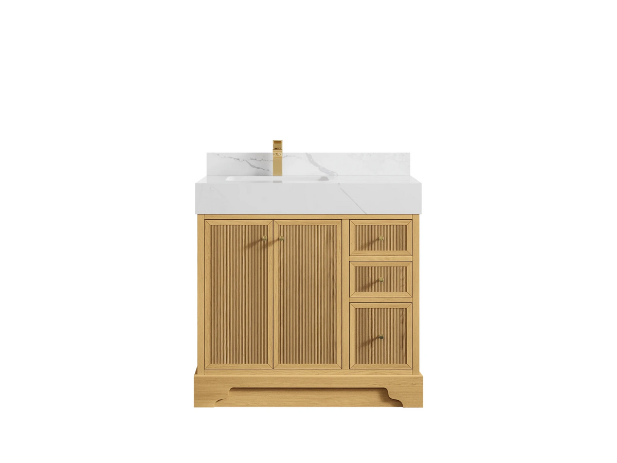 Manhattan White Oak 36 in. W x 22 in. D Left Offset Sink Bathroom Vanity - Willow Bath and Vanity