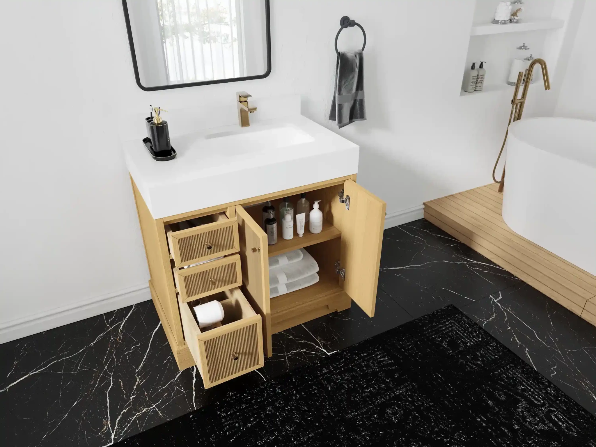 Manhattan White Oak 36 in. W x 22 in. D Right Offset Sink Bathroom Vanity - Willow Bath and Vanity
