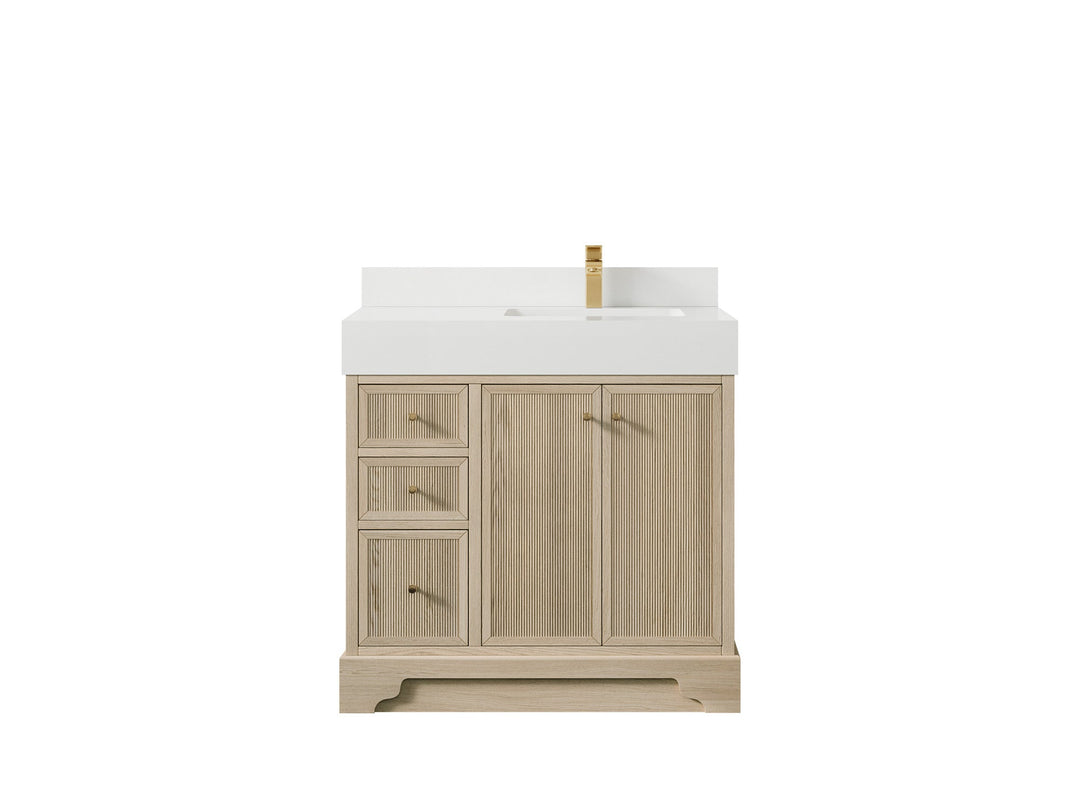 Manhattan White Oak 36 in. W x 22 in. D Right Offset Sink Bathroom Vanity - Willow Bath and Vanity