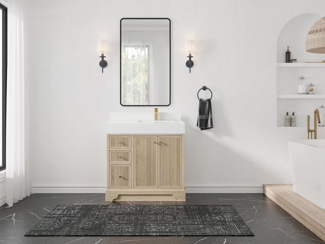 Manhattan White Oak 36 in. W x 22 in. D Right Offset Sink Bathroom Vanity - Willow Bath and Vanity