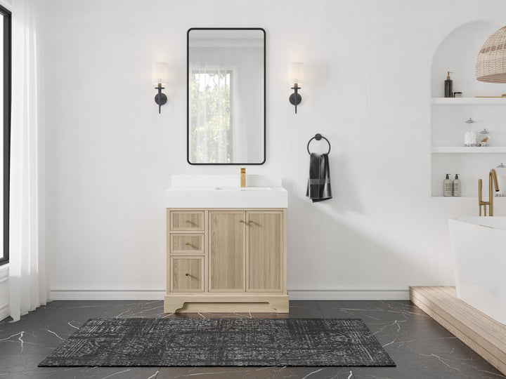 Manhattan White Oak 36 in. W x 22 in. D Right Offset Sink Bathroom Vanity - photo 4