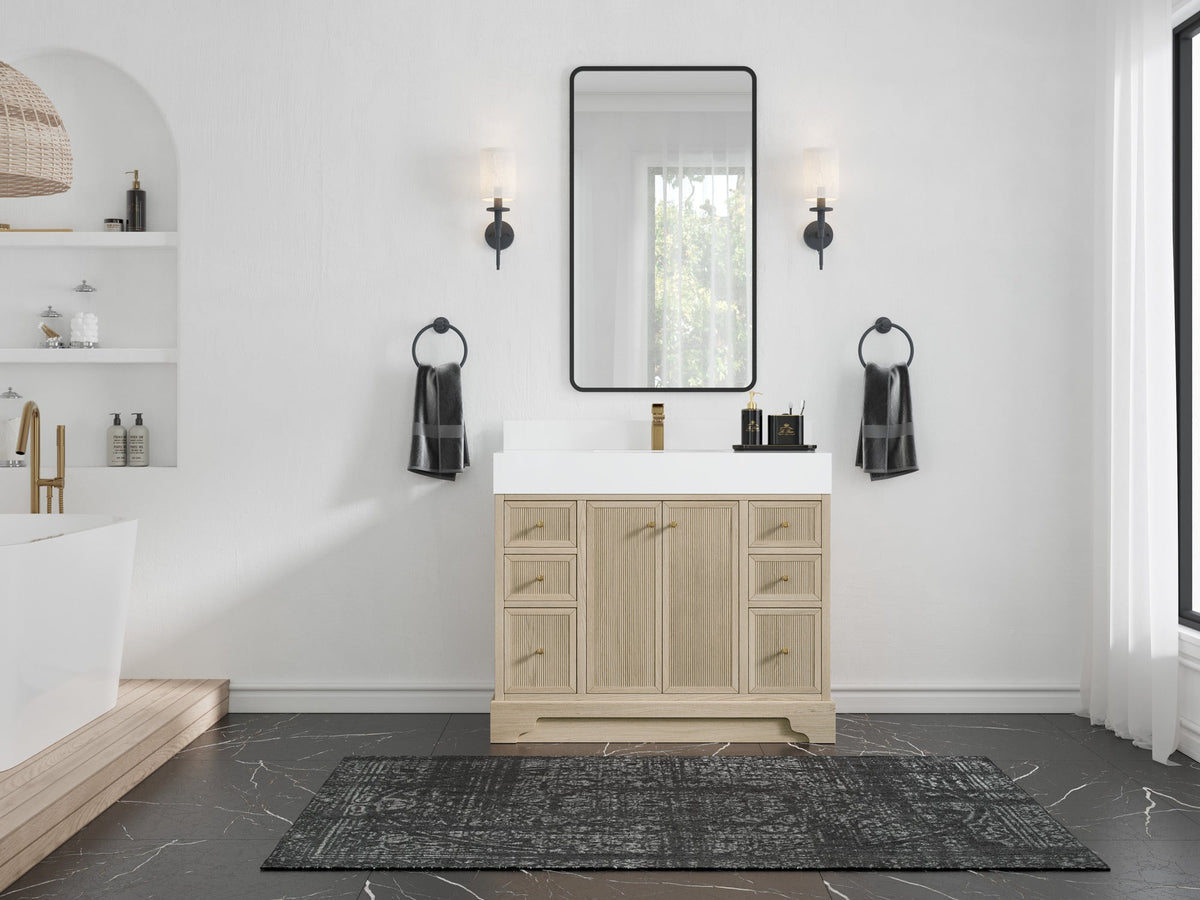 Manhattan White Oak 42 in. W x 22 in. D Single Sink Bathroom Vanity - Willow Bath and Vanity