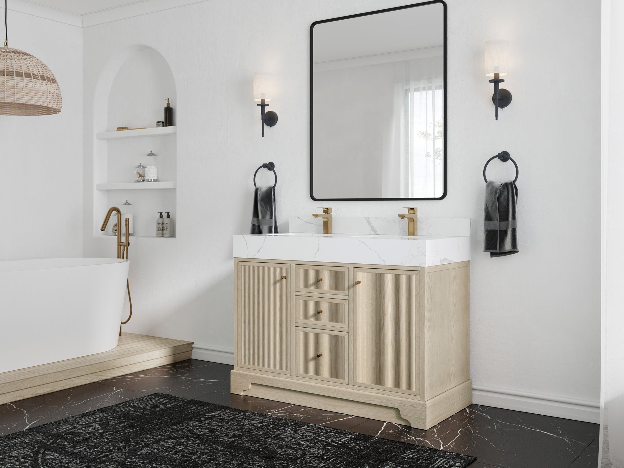 Manhattan White Oak 48 in. W x 22 in. D Double Sink Bathroom Vanity - Willow Bath and Vanity