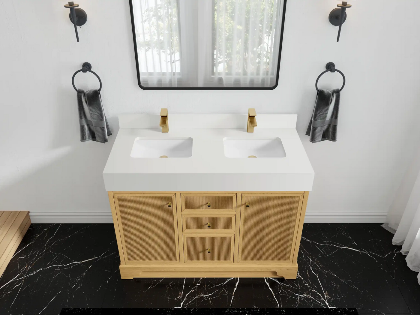 Manhattan White Oak 48 in. W x 22 in. D Double Sink Bathroom Vanity