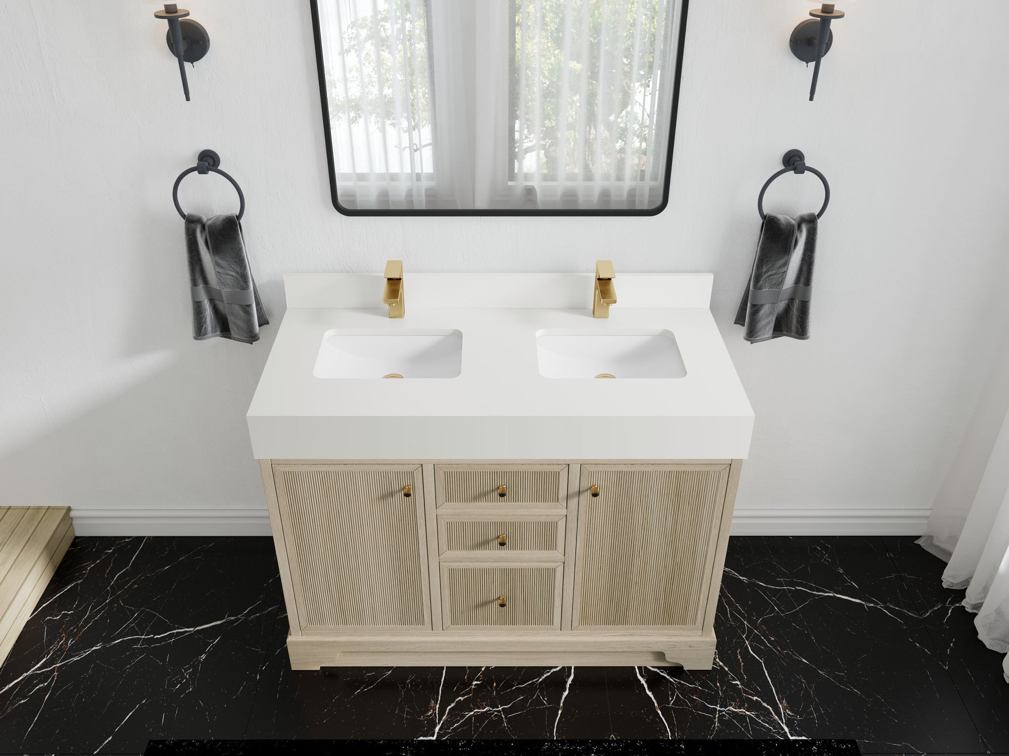 Manhattan White Oak 48 in. W x 22 in. D Double Sink Bathroom Vanity - Willow Bath and Vanity