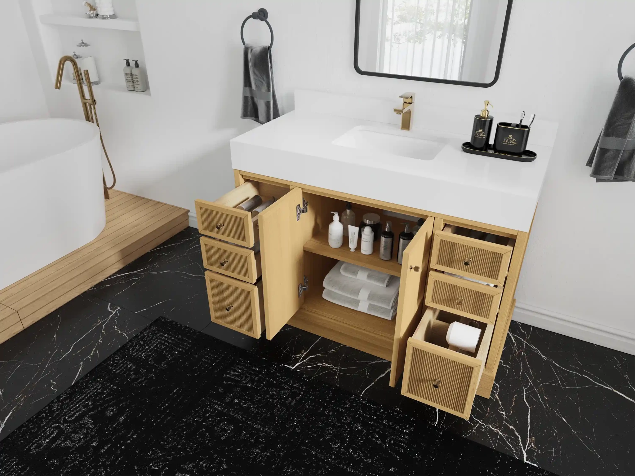 Manhattan White Oak 48 in. W x 22 in. D Single Sink Bathroom Vanity - Willow Bath and Vanity