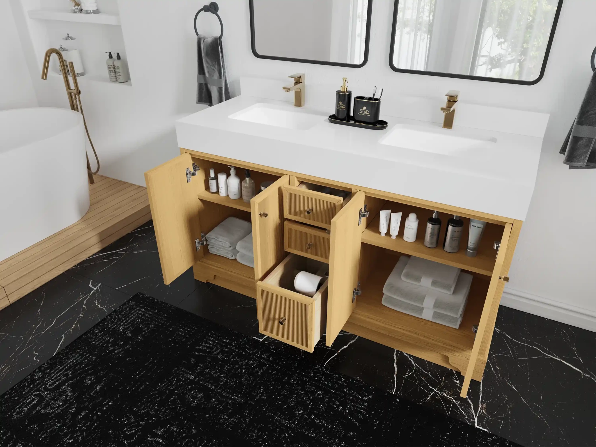 Manhattan White Oak 60 in. W x 22 in. D Double Sink Bathroom Vanity - Willow Bath and Vanity