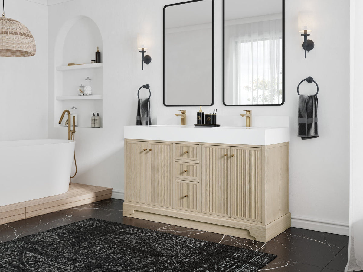 Manhattan White Oak 60 in. W x 22 in. D Double Sink Bathroom Vanity - Willow Bath and Vanity