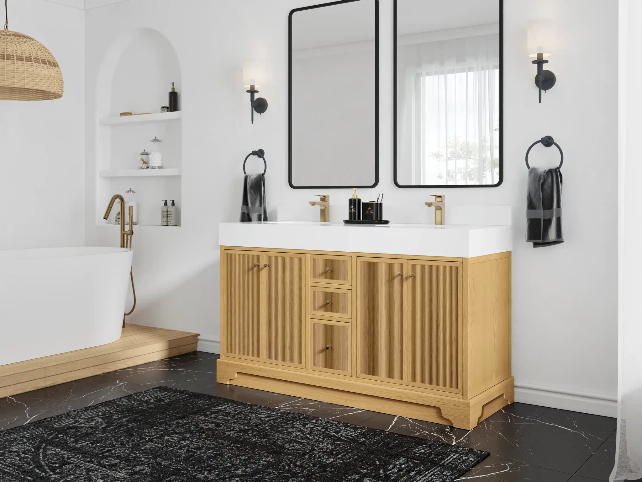 Manhattan White Oak 60 in. W x 22 in. D Double Sink Bathroom Vanity - Willow Bath and Vanity