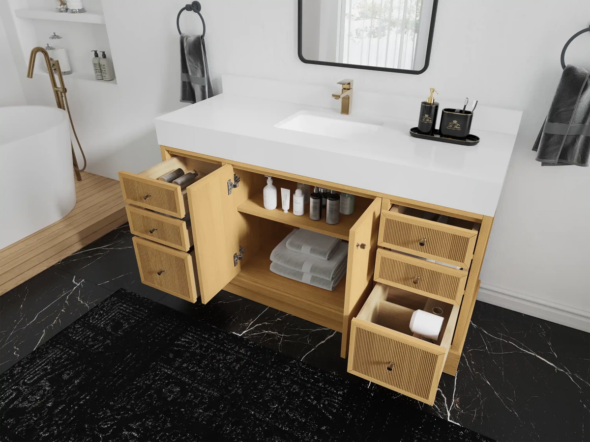 Manhattan White Oak 60 in. W x 22 in. D Single Sink Bathroom Vanity - Willow Bath and Vanity