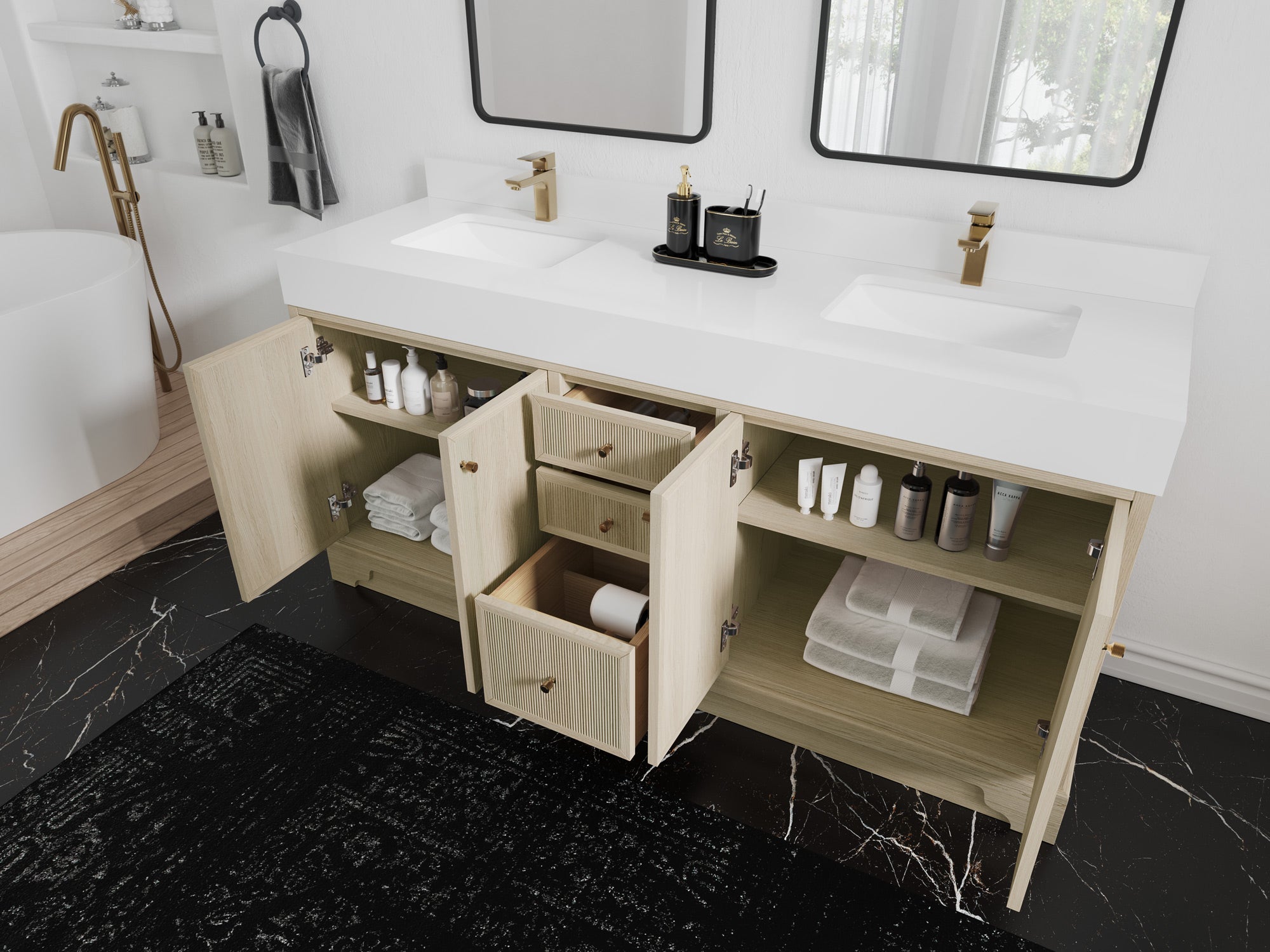 Manhattan White Oak 72 in. W x 22 in. D Double Sink Bathroom Vanity - Willow Bath and Vanity