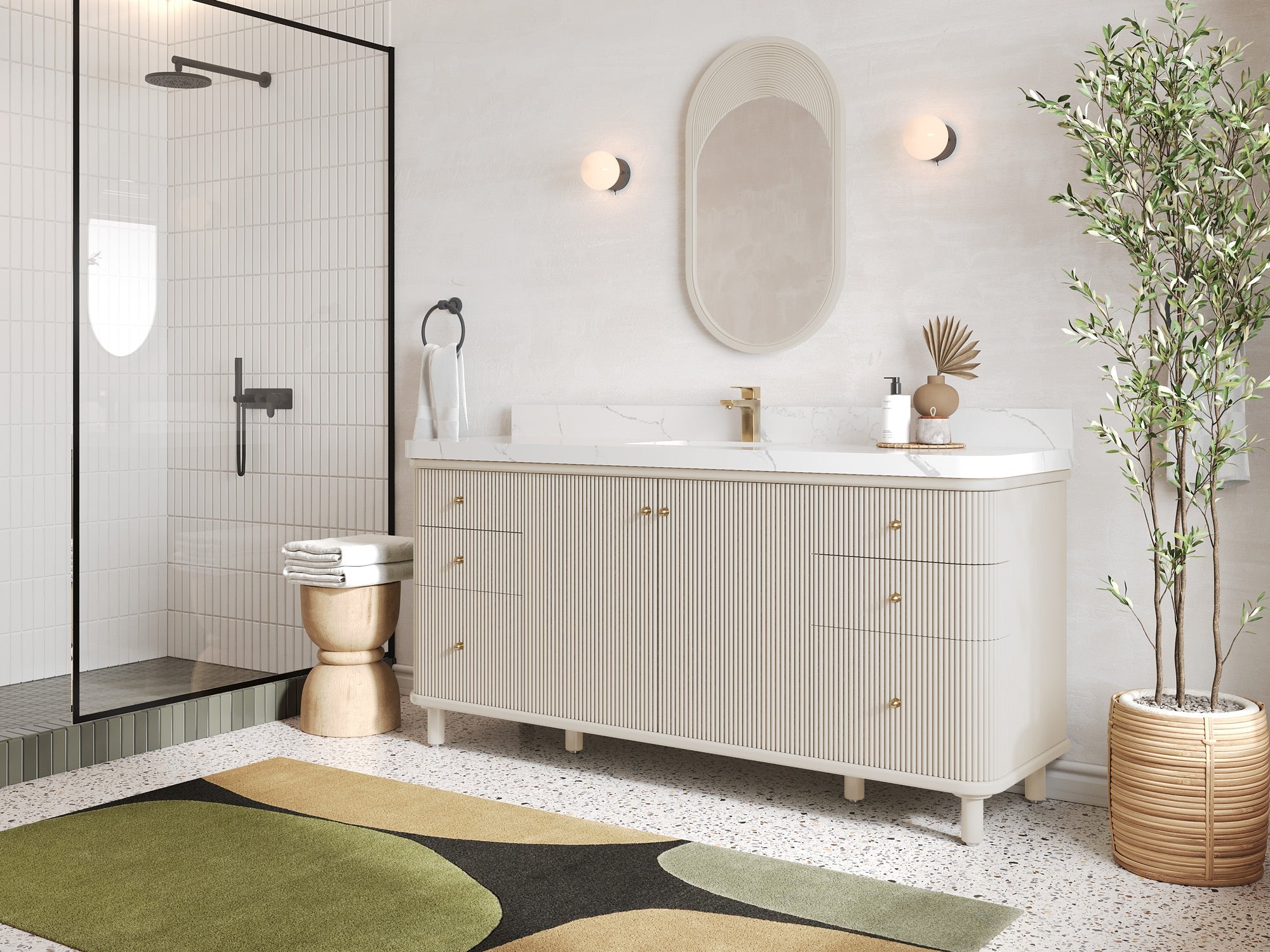 Miami 72 in. W x 22 in. D Fluted Single Sink Bathroom Vanity - Willow Bath and Vanity