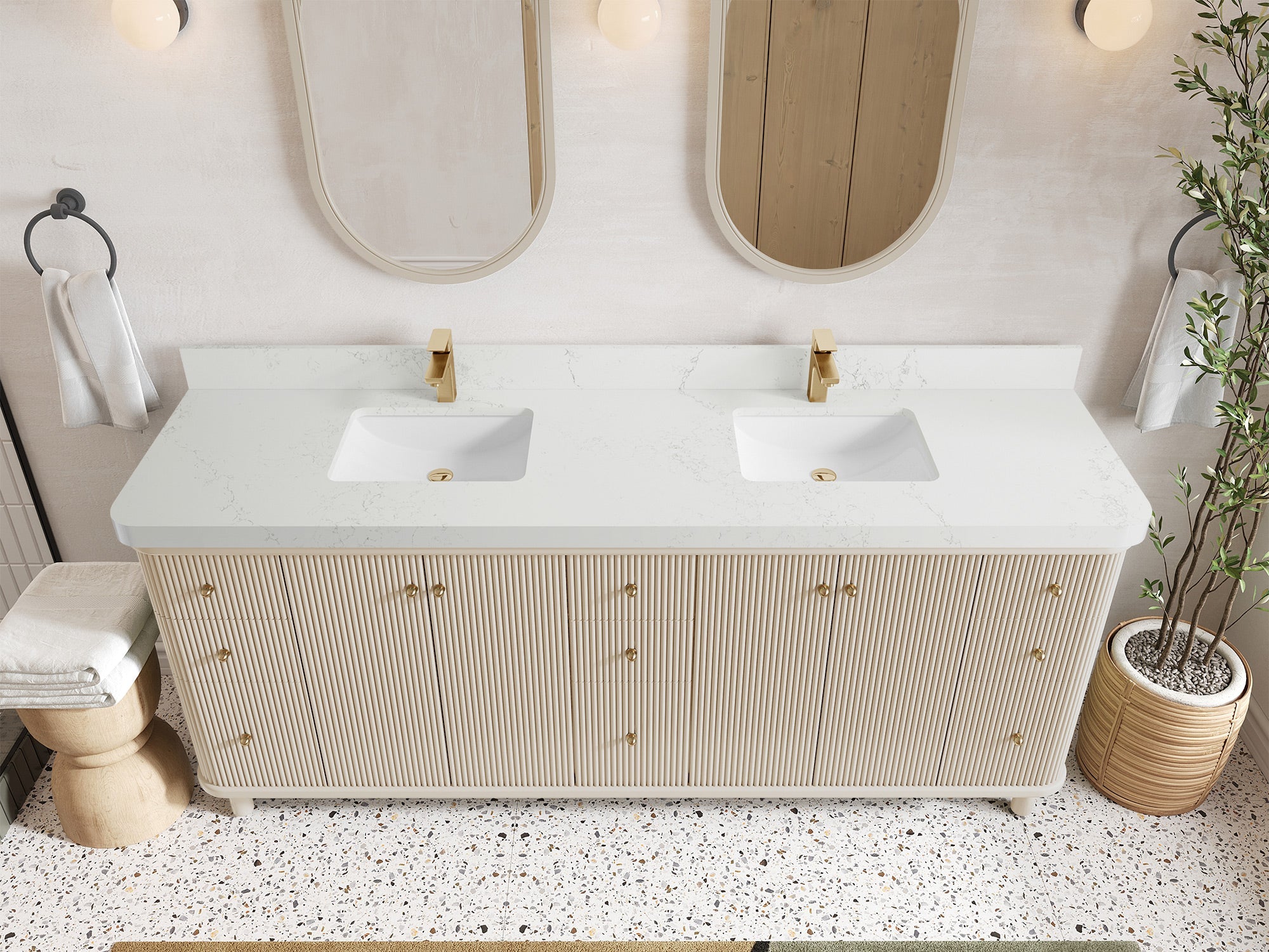 Miami 80 in. W x 22 in. D Fluted Double Sink Bathroom Vanity - Willow Bath and Vanity