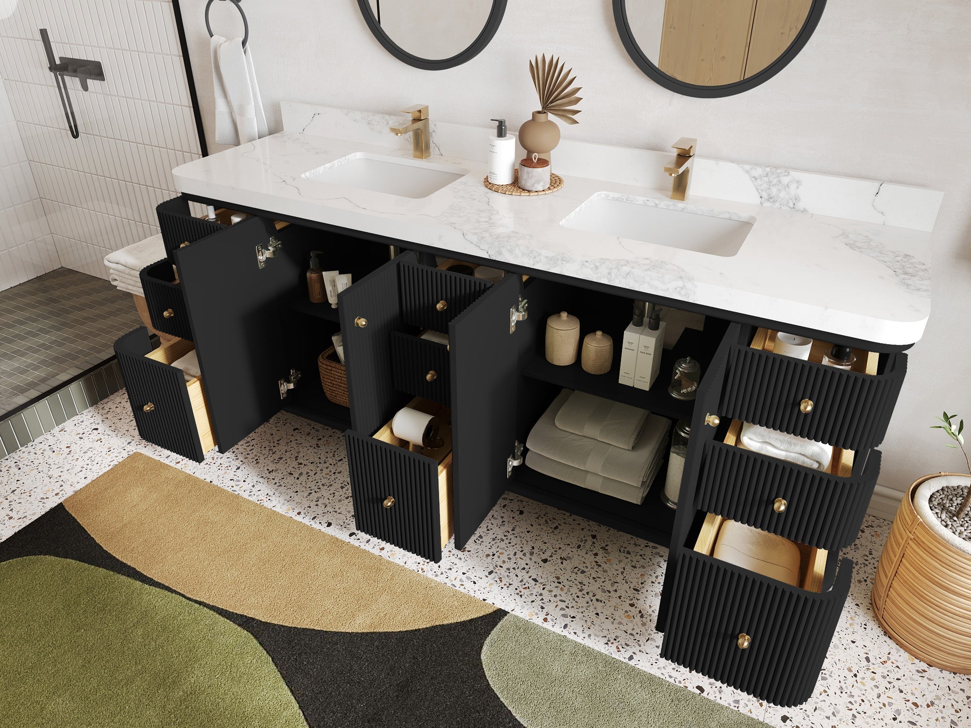 Miami 80 in. W x 22 in. D Fluted Double Sink Bathroom Vanity - Willow Bath and Vanity