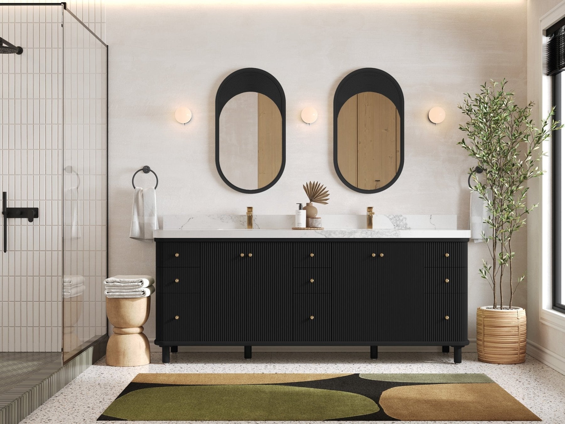 Miami 84 in. W x 22 in. D Double Sink Bathroom Vanity in Black with Countertop - Full View