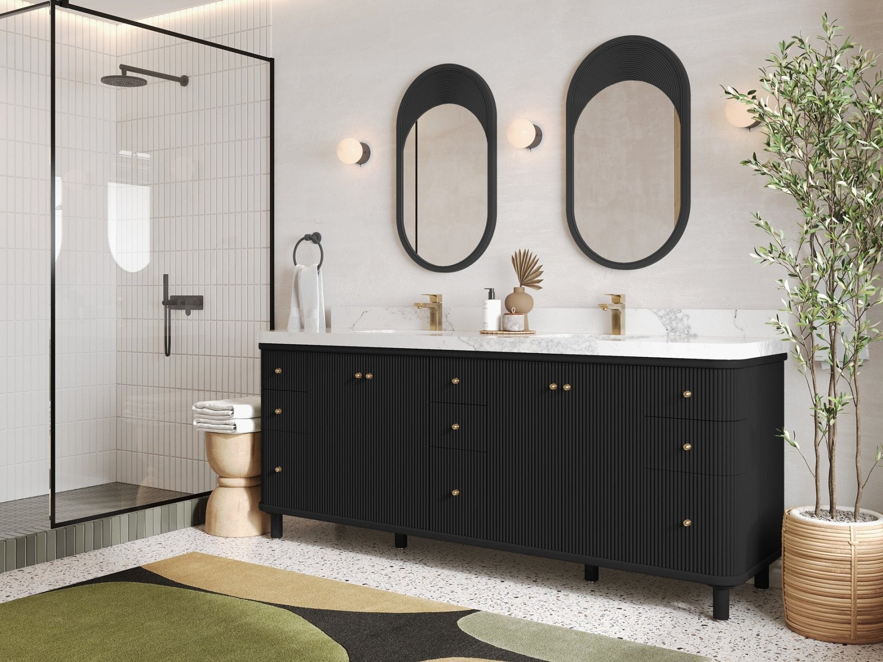 Miami 84 in. W x 22 in. D Double Sink Bathroom Vanity in Black with Countertop - Side View