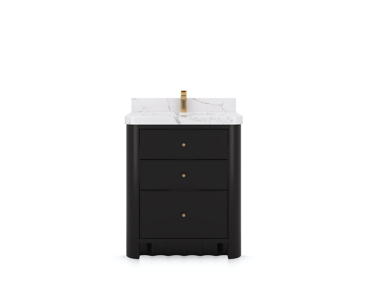 Orlando 30 in. single sink bathroom vanity in Black, front view on a white background