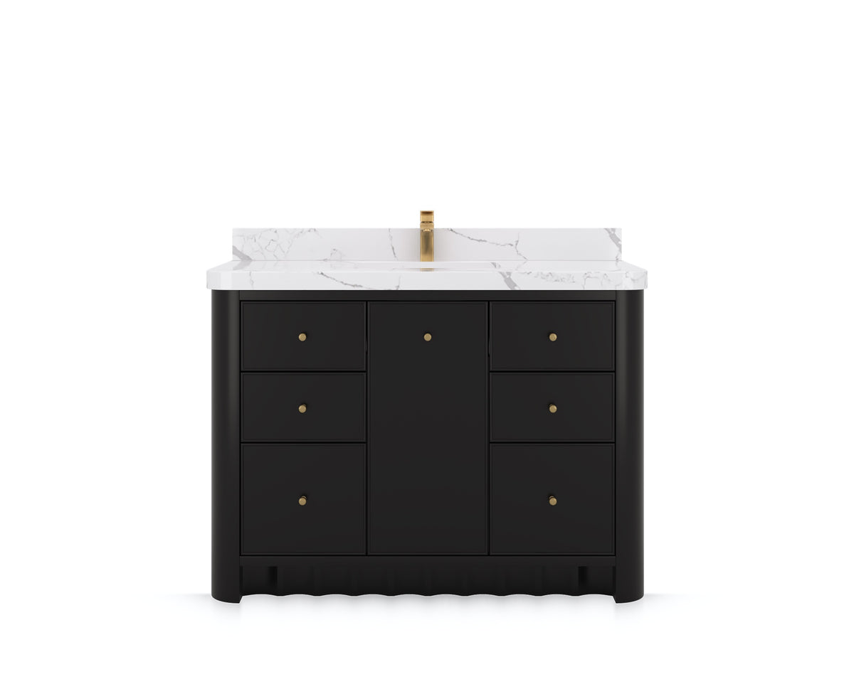 Orlando 48 in. single sink bathroom vanity in Black, front view on a white background