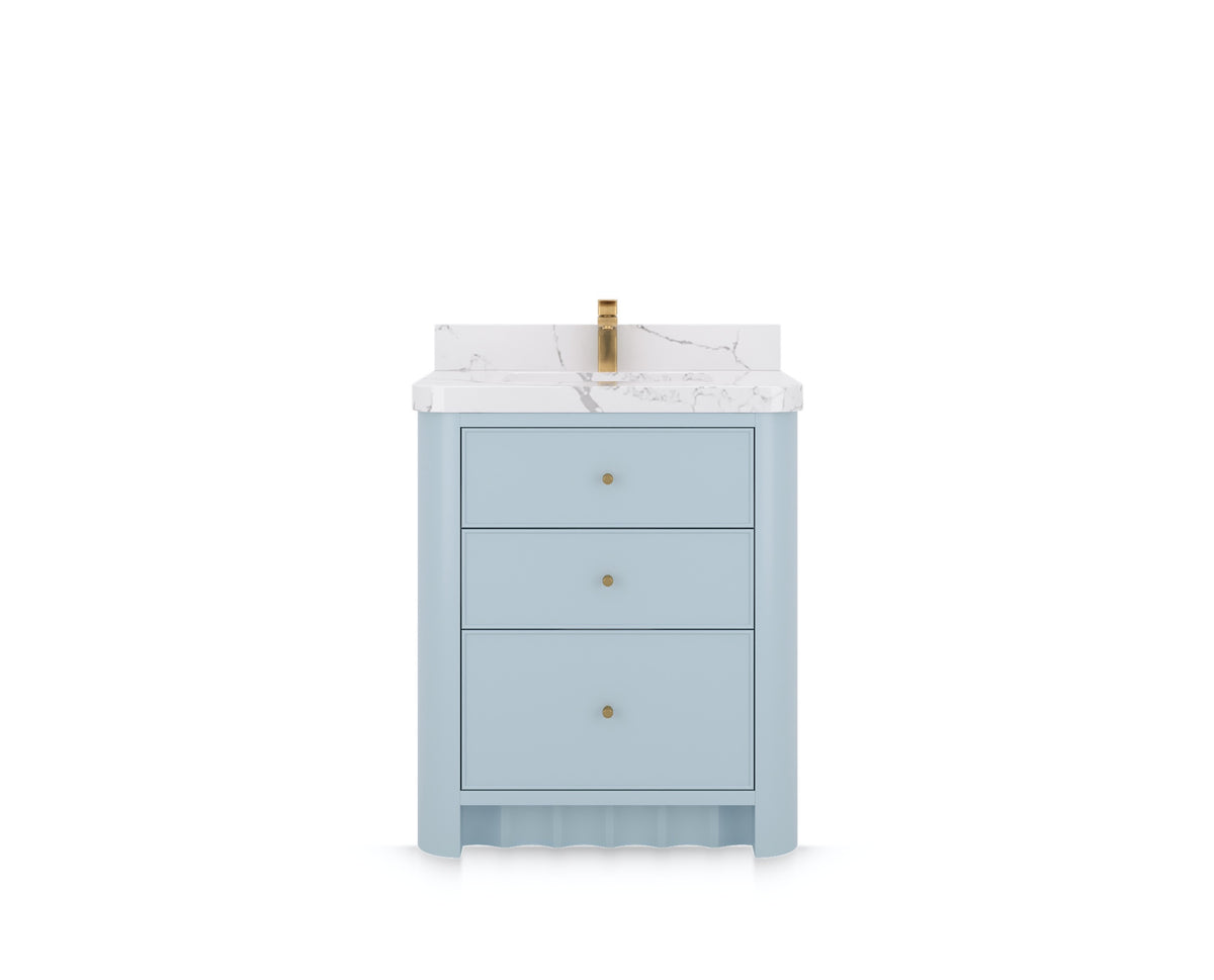 Orlando 30 in. single sink bathroom vanity in Blue Heather, front view on a white background