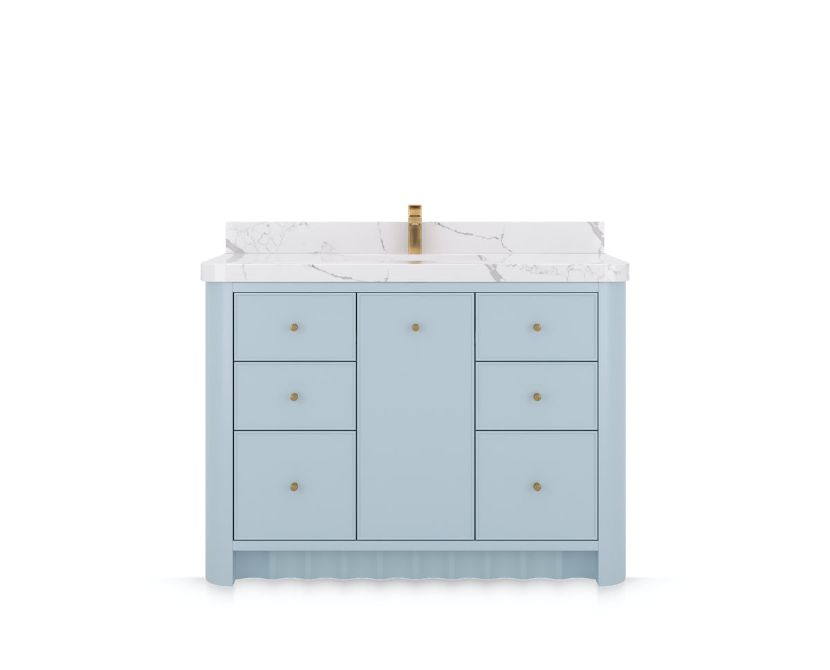 Orlando 48 in. single sink bathroom vanity in Blue Heather, front view on a white background