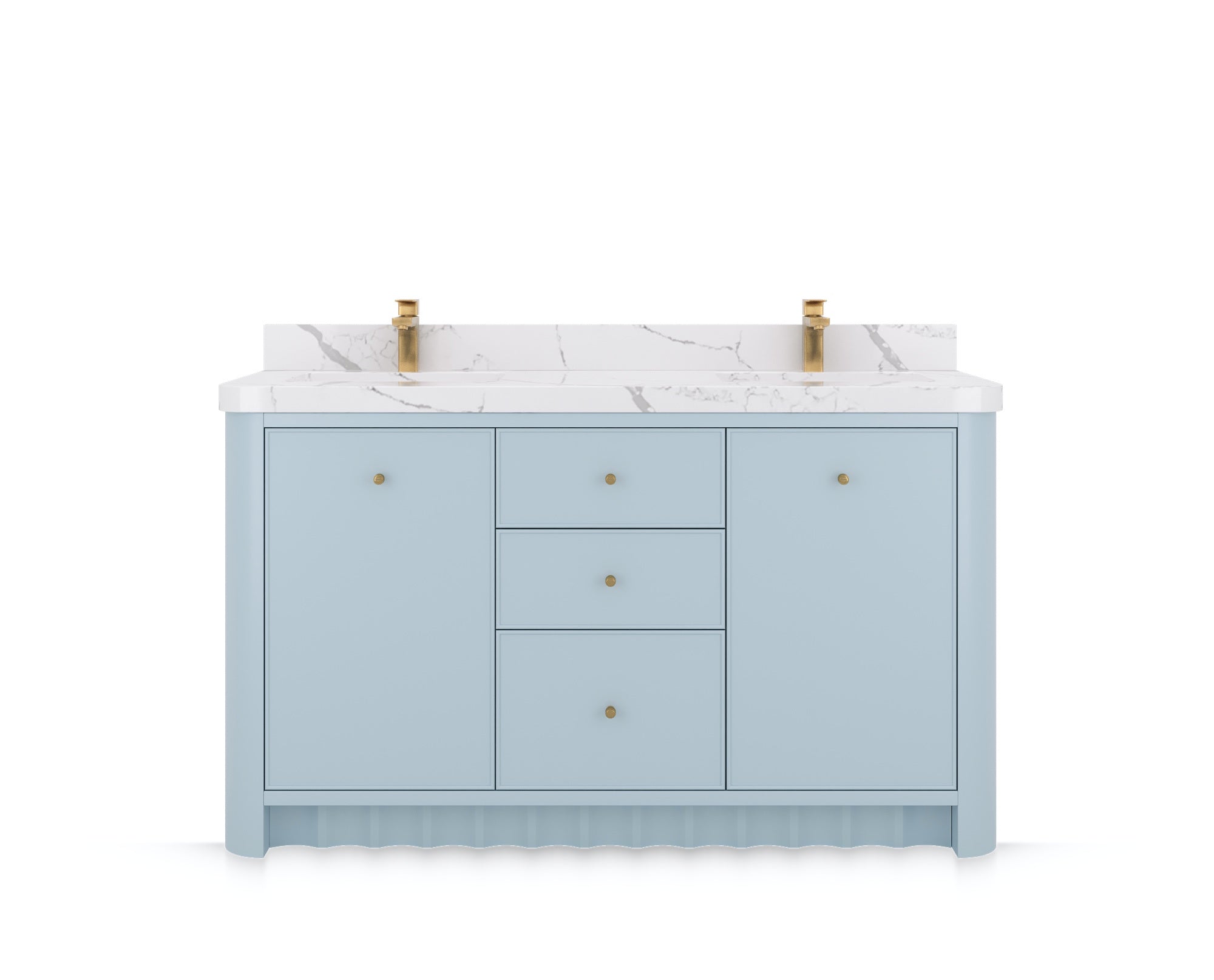 Orlando 60 in. double sink bathroom vanity in Blue Heather, front view on a white background