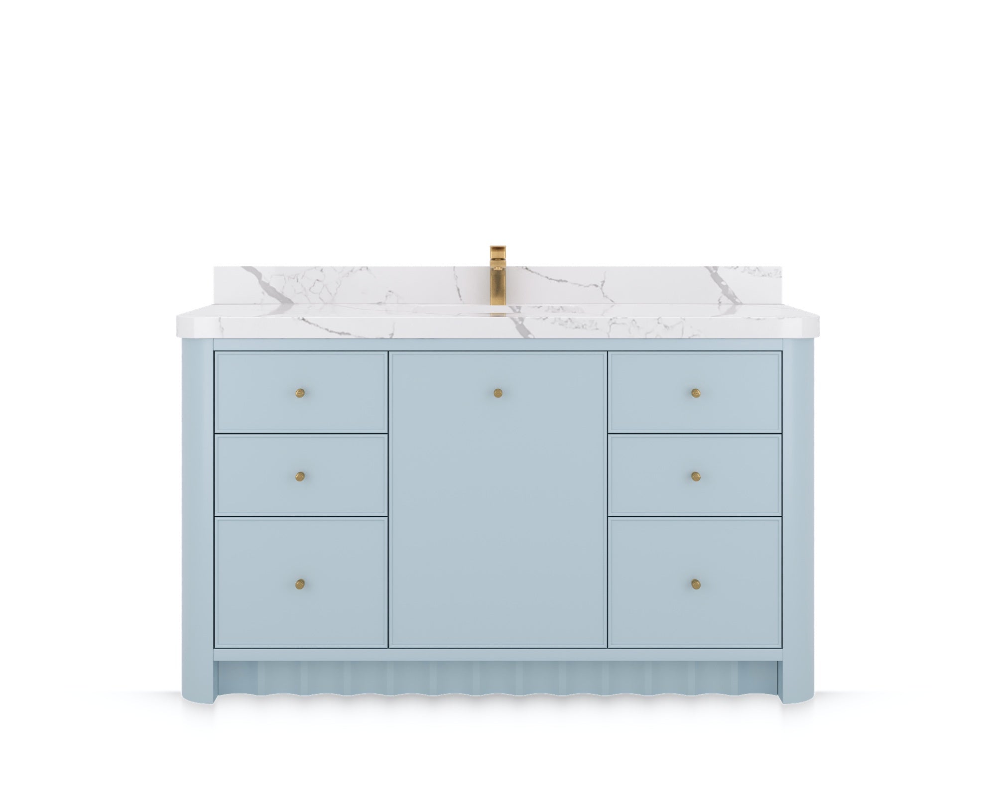 Orlando 60 in. single sink bathroom vanity in Blue Heather, front view on a white background
