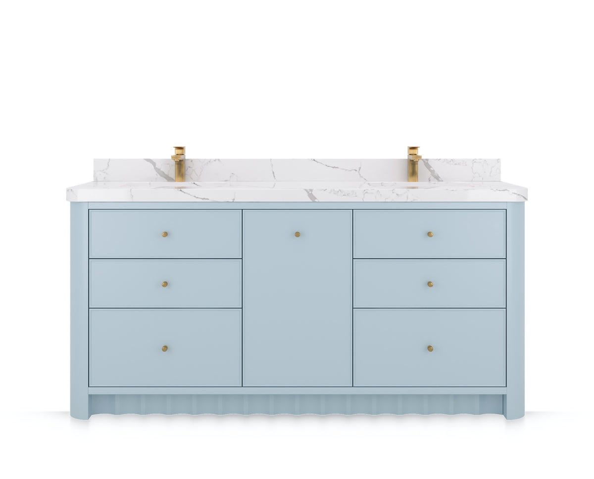 Orlando 72 in. double sink bathroom vanity in Blue Heather, front view on a white background