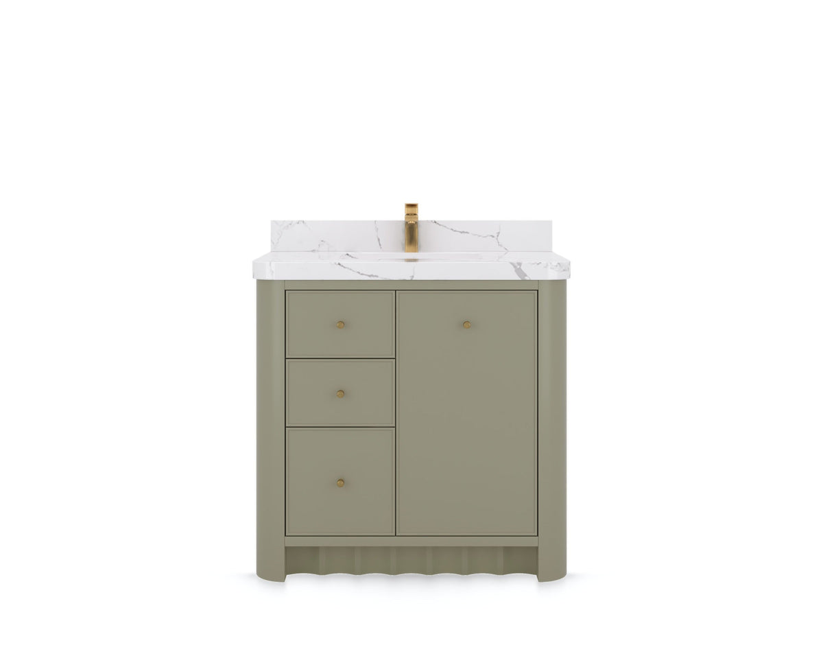 Orlando 36 in. center sink bathroom vanity in Evergreen, front view on a white background