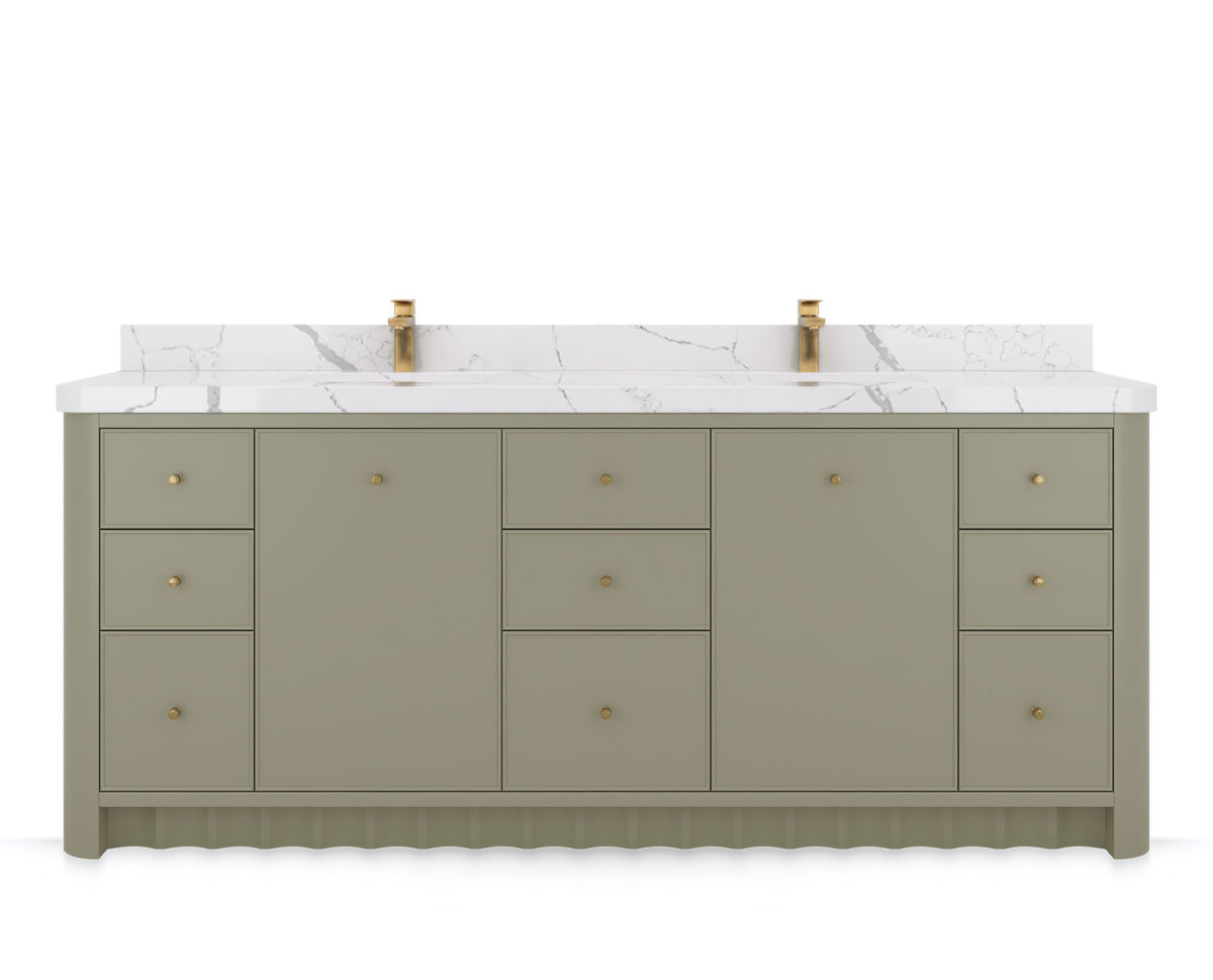 Orlando 84 in. double sink bathroom vanity in Evergreen, front view on a white background