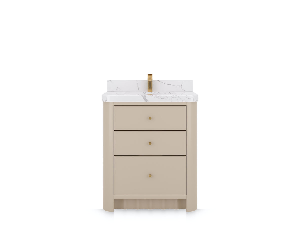Orlando 30 in. single sink bathroom vanity in Fine Grain Linen Beige, front view on a white background