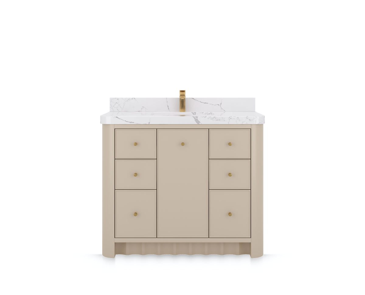 Orlando 42 in. single sink bathroom vanity in Fine Grain Linen Beige, front view on a white background